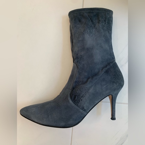Stuart Weitzman Blue/Dark Gray Suede Ankle Boots - Picture 10 of 16